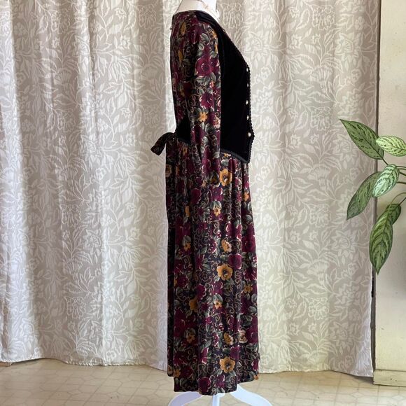NWOT Vintage 90's Studio C Floral Maxi Dress with Attached Velvet Vest Size 14M - Picture 2 of 8